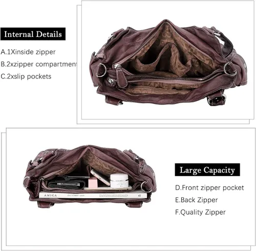 Vista 7 de Angel Barcelo - Bolsa de hombro amplia para mujer, diseño Hobo, cuero lavado