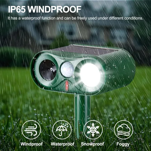 Vista 4 de 2Pack Solar Ultrasonic Animal Repeller with Strobe Light – for Gardens, Farms and courtyards Outdoor Deterrent for Raccoons, Deer, Squirrels, Cats