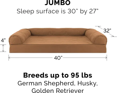 Vista 3 de Furhaven - Cama de espuma de gel refrescante para perro, estilo sofá, acolchada, con funda extraíble y lavable, color marrón tostado, tamaño jumbo