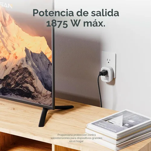 Vista 3 de TESSAN - Protector contra sobretensiones de pared de salida única con protector de sobretensiones 1050J, color gris