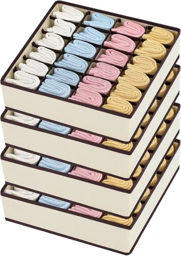 Paquete de 4 organizadores de calcetines, divisor grande para cajones de calcetines, almacenamiento de ropa interior, 24 celdas, organizadores de