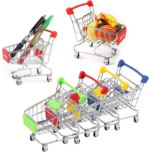 Vista 5 de Shindel Mini Carrito de Compras para Niños, Juego de Simulación de Tienda de Comestibles para Niños Pequeños, Carrito de Mano Trolley