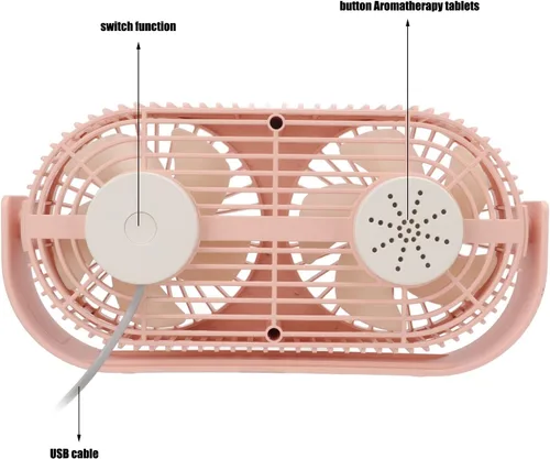 Vista 5 de Ventilador de escritorio USB personal pequeño, ventilador USB de doble cabezal mejorado para el hogar, dormitorio, oficina, ventilador pequeño