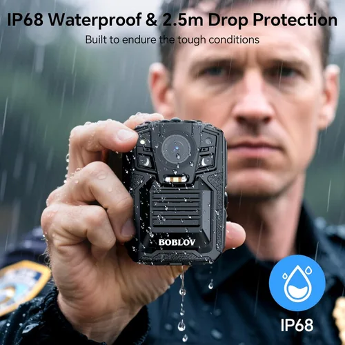 Vista 5 de BOBLOV Cámara corporal D7 2K, 2 baterías de 1950 mAh con base de carga, impermeable IP67, cámara corporal con grabación de audio y video, gran