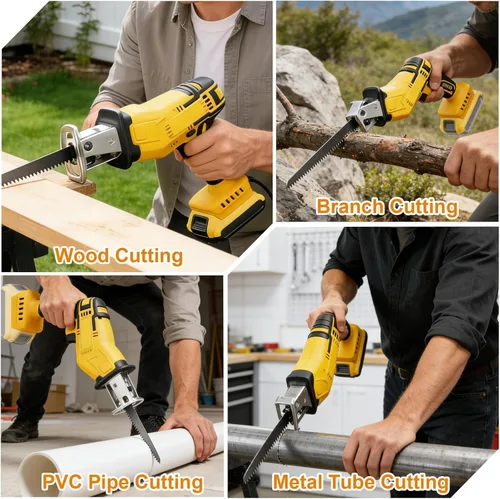 Vista 6 de Sierra recíproca inalámbrica compatible con batería Dewalt de 20 V MAX, velocidad variable de 0 a 3500 SPM, sierra recíproca eléctrica mini con 4