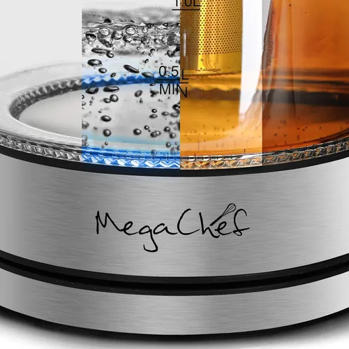 Vista 5 de MegaChef 1.8Lt. Cuerpo de vidrio y hervidor de té eléctrico de acero inoxidable con infusor de té
