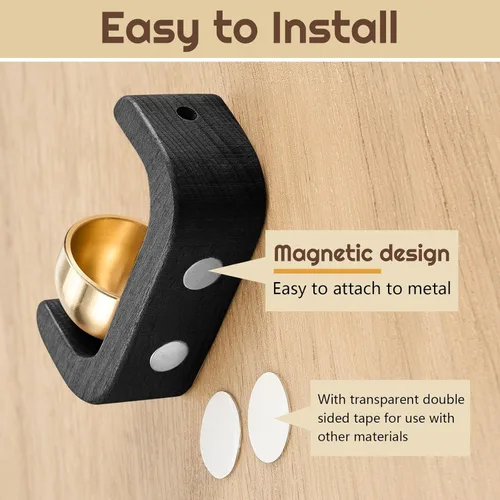 Vista 4 de Zonon Campana magnética de madera para decoración de timbre de viento para apertura de puerta, forma de C para regalo de inauguración de la casa