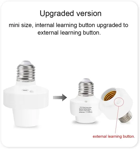 Vista 7 de QIACHIP Adaptador de bombilla inteligente WiFi E26 E27, soporte de base de lámpara de control remoto inalámbrico inteligente de 2.4G, temporizador