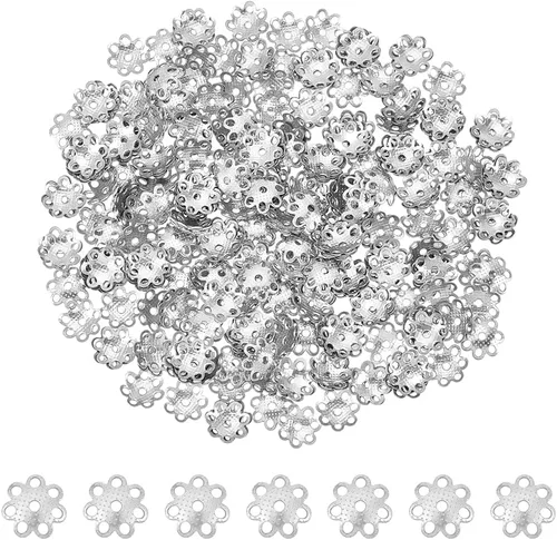 UNICRAFTALE 300 cuentas espaciadoras de acero inoxidable con agujero de 0.039 pulgadas (0.039 in), cuentas espaciadoras de flores de varios pétalos,