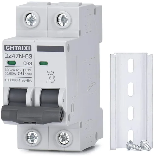Vista 12 de Interruptor de Circuito en Miniatura AC, Interruptor de Circuito de 6 Amp 120V/240V de 2 Polos para Montaje en Riel DIN, Desconexión de CA Solar