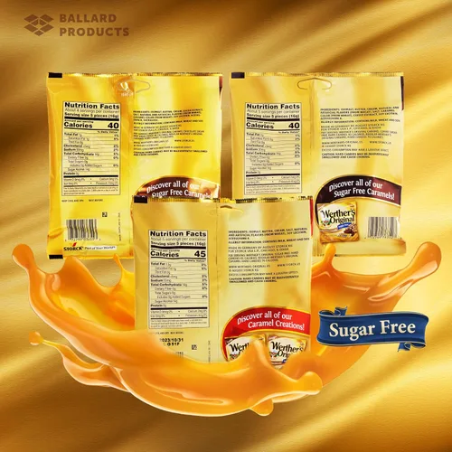 Vista 2 de Werthers - Paquete variado de dulces duros sin azúcar, paquete de 3 sabores, bolsas tamaño tienda de comestibles, 1 bolsa de cada sabor, paquete