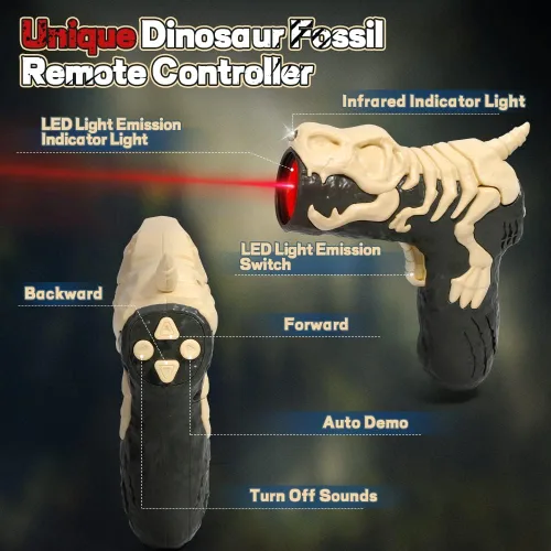 Vista 2 de FRUSE Juguetes de dinosaurio a control remoto, Spinosaurus eléctrico a control remoto con rastreo de luz y rocío de niebla, juguetes de robot