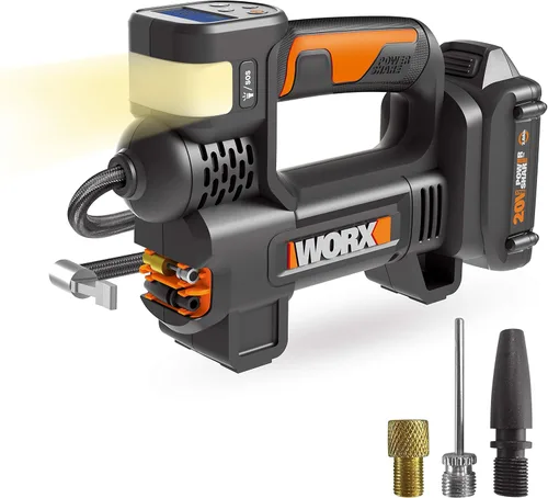 Worx WX092L 20V 2.0Ah inflador inalámbrico 2 en 1, batería y cargador incluidos, máx. 10 Bar, pantalla digital de presión