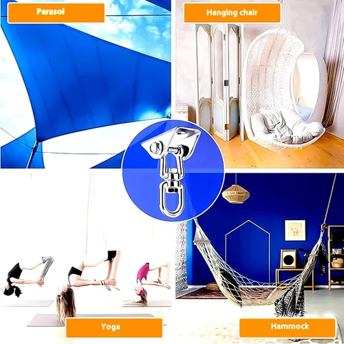 Vista 6 de Gancho de columpio resistente, gancho giratorio de 360° con 4 tornillos para porche, asiento de yoga, hamaca, bolsa de arena, para interiores