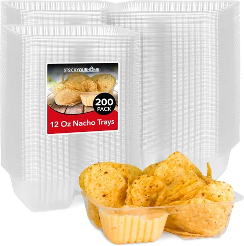 Vista 13 de Bandejas de nachos de plástico de 12 oz (paquete de 500) Bandeja desechable pequeña para nachos y salsa de queso, suministros para puestos de venta
