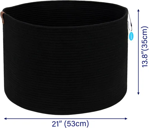 Vista 4 de Casaphoria Cesta de cuerda de algodón XXXL para sala de estar, cesta de almacenamiento tejida con asa para mantas, toallas y almohadas, cesta