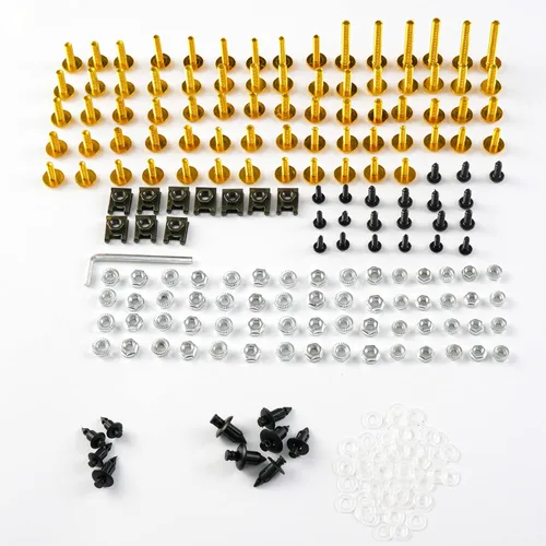 Kit de pernos de carenado de motocicleta, tornillos de tuercas para tornillos compatibles con Honda, Yamaha, Kawasaki, Suzuki, color dorado
