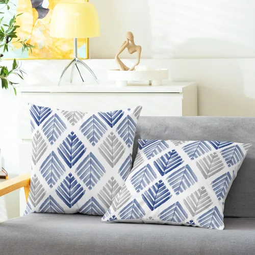 Vista 2 de CaliTime Juego de 2 fundas de almohada decorativas de vellón de dos tonos con diseño geométrico de hojas de árbol para sofá, cama, decoración
