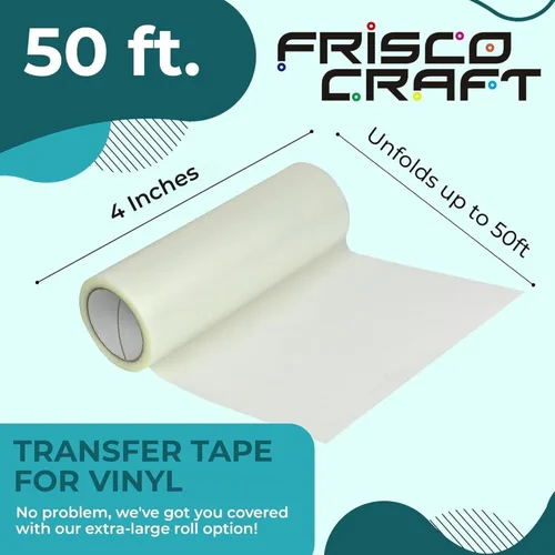 Vista 2 de Frisco Craft C-370 - Rollo de cinta de transferencia transparente para vinilo de 4" x 50 pies, plana Cinta de aplicación perfecta para adhesivo