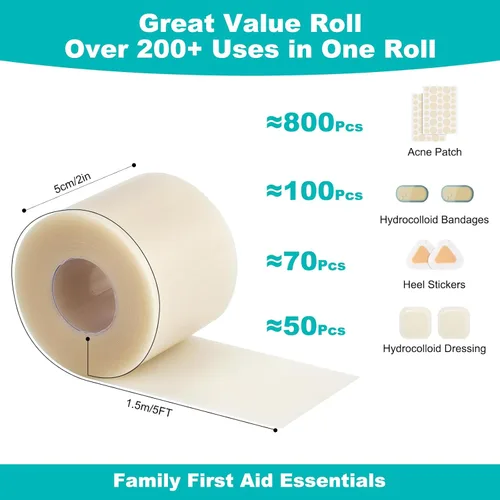 Vista 2 de Rollo hidrocoloide para el cuidado de heridas, vendajes hidrocoloides con vendajes autoadhesivos, cortados a medida, ultra absorbente, impermeable