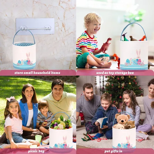 Vista 7 de LessMo - Canasta de conejito para huevos de Pascua, color azul, bonita, personalizable, de lona y algodón, canasta para búsqueda de huevos de Pascua