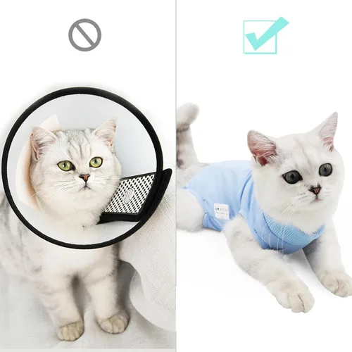 Vista 4 de Traje de recuperación para gatos macho y hembra, mono suave para después de cirugía, camisa con cono protector, ropa para gatos, pañales