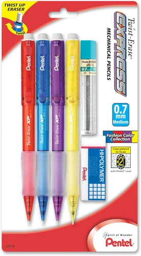 Pentel Lápiz mecánico Twist-Erase EXPRESS, 0.028 in, barriles de moda surtidos (QE417FLZBP4)