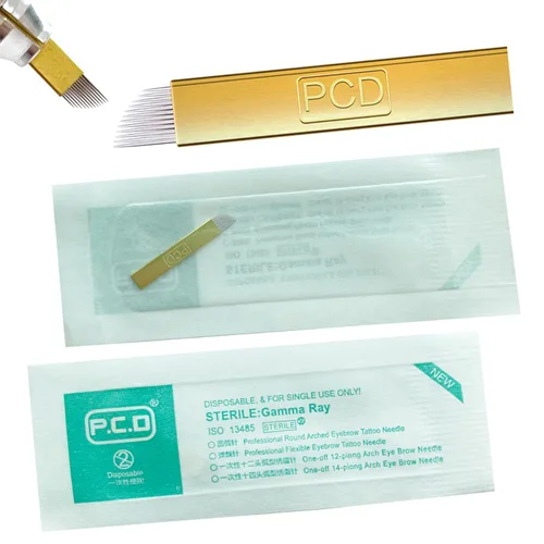 Vista 6 de PCD U14 - Agujas Mircoblading para cejas, 30 unidades, agujas desechables de maquillaje permanente, manual de tatuaje, hoja de arco, 14 pines