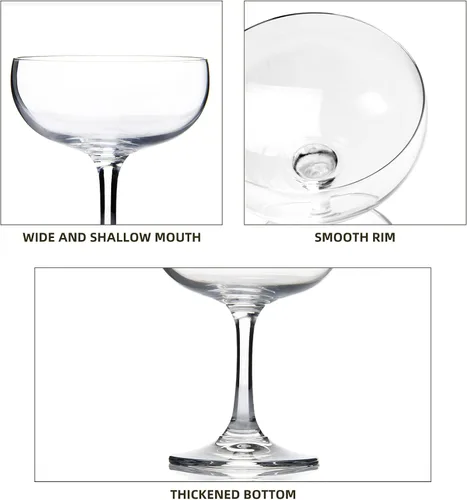 Vista 3 de FAWLES Vasos de cristal Coupé, juego de 6, 7 onzas (7.4 fl oz), elegante diseño de tallo corto, juegos de copas de cóctel transparentes perfectos