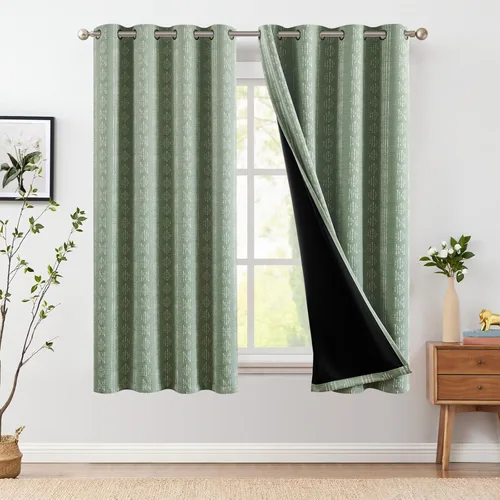 Vista 50 de jinchan - Cortinas bohemias 100% blackout de 54 pulgadas de largo para dormitorio, estampado geométrico negro sobre beige, con ojales