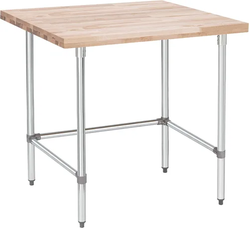 Vista 10 de Mesa de trabajo de madera con parte superior de arce de EE. UU., 24 x 12 x 35 pulgadas, banco de trabajo de madera con base abierta estabilizadora