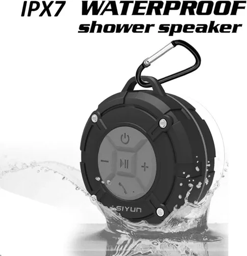 Vista 4 de Altavoz de ducha, altavoz Bluetooth impermeable IPX7 con graves HD, ventosa y gancho duradero, micrófono integrado para llamadas manos libres, Gris