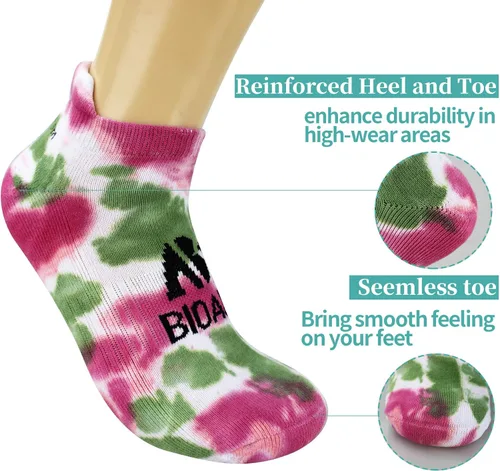 Vista 4 de BIOAUM - Calcetines de tobillo de algodón para mujer, antiampollas, gruesos, acolchados, transpirables, resistentes al olor, para correr, 5-6 pares