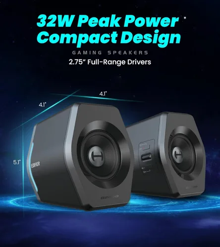 Vista 2 de Edifier G2000 Altavoces RGB para Juegos, 32W de Potencia Máxima, Diseño Compacto para PC/PS4/Escritorio, Bluetooth 5.1, AUX de 3.5mm, Modos