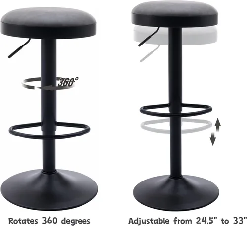 Vista 23 de CIMOTA Juego de 2 taburetes de bar redondos giratorios con espalda descubierta ajustable, taburete de bar moderno industrial para cocina, hogar