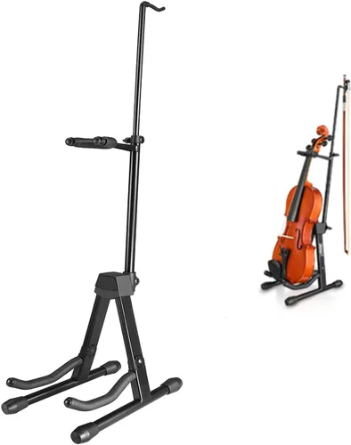 Eastar Soporte para violín con lazos, soporte para guitarra acústica bajo, mandolina, banjo, soporte portátil y ajustable negro, fácil de instalar y