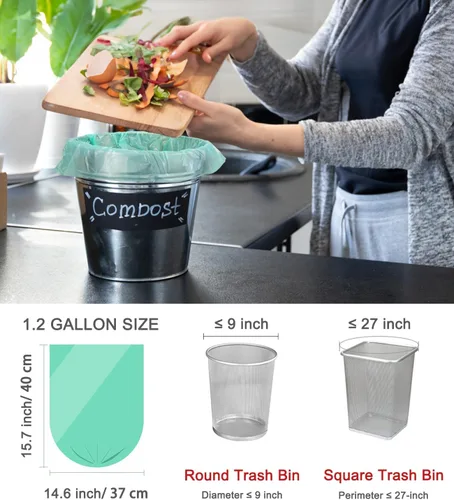 Vista 5 de Bolsas de basura compostables de 1.2 galones, 150 paquetes, bolsas de compost de AYOTEE y pequeñas bolsas de basura biodegradables, color verde