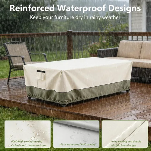 Vista 3 de 60 Inch Rectangular/Oval Patio Table Cover,Heavy Duty Waterproof Outdoor Dining Table Cover, Patio Furniture Covers, Beige