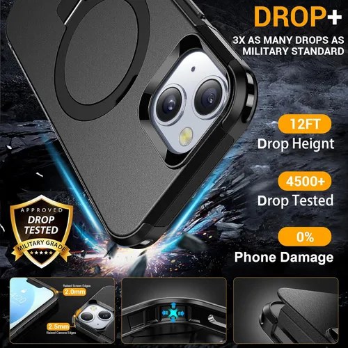 Vista 6 de jaroco Funda para iPhone 13, con [Protector de Pantalla de Privacidad] [Soporte Magnético con Patilla] [Compatible con MagSafe], Funda de Teléfono