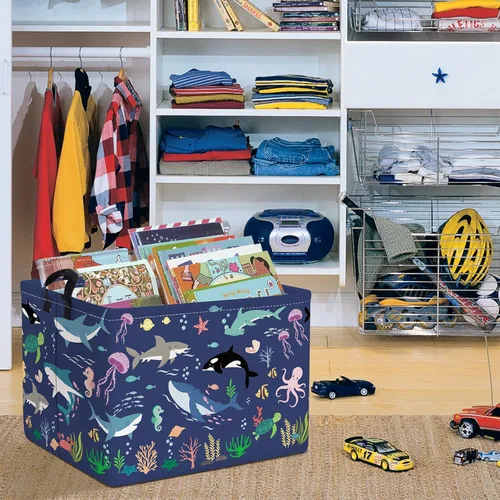 Vista 2 de Clastyle Cesta de bebé de tortuga marina con peces y estrellas de mar de coral océano, estrellas de mar, para libros, para libros, impermeable