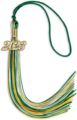 Vista 98 de Endea Graduation Borla mixta de triple color con gota de fecha dorada (negro/dorado/blanco, 2021)