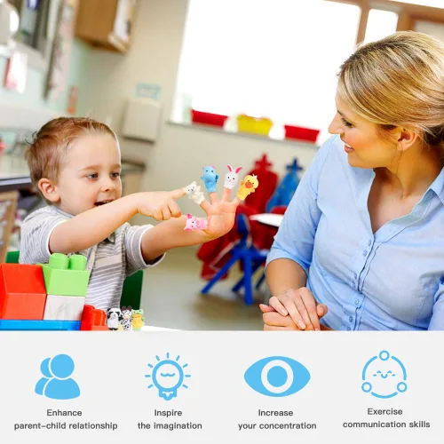 Vista 6 de acekid suave felpa Animal Finger Puppets Set terciopelo estilo Animal, 10 piezas