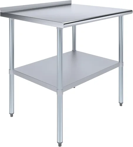 Vista 17 de AmGood Mesa de trabajo de acero inoxidable con protector contra salpicaduras de 1.5 pulgadas Mesa de preparación de alimentos de cocina de metal