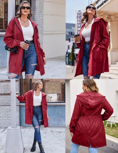 Vista 2 de IN'VOLAND Chaqueta impermeable para mujer, talla grande, impermeable, ligera, con capucha, con bolsillos, para mujer