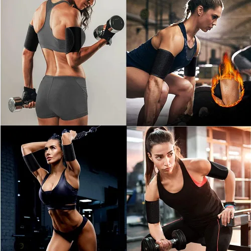 Vista 2 de Recortadores de brazos, bandas de brazo para mujer, entrenamiento de brazo, reductor de grasa, bandas de sudor en forma de, Azul