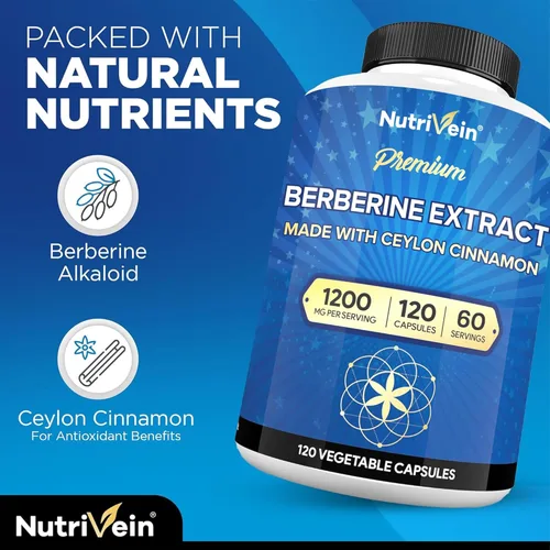 Vista 4 de Nutrivein Berberina Premium 1200 mg con Canela de Ceilán - 120 Cápsulas: Suplemento de berberina de alta absorción para defensas, digestión