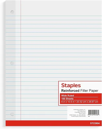Staples 2072509 - Papel de relleno reforzado con rayas anchas de 8 x 10 1/2 pulgadas, 100 hojas, paquete de 12