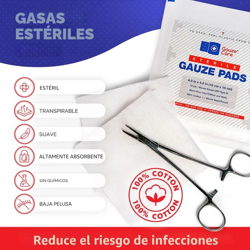 Vista 2 de 100 piezas de almohadillas de gasa estéril grande 4x4 para heridas al por mayor - 12 capas de gasa tejida estéril 4x4 - Gasa 4x4 estéril con malla