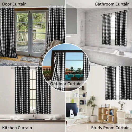 Vista 8 de GlowSol Cortinas para sala de estar, cortinas a cuadros de búfalo de 54 pulgadas de largo, cortina de ventana de granja con ojales, cortinas