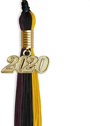 Vista 2 de Endea - Borla de graduación de triple color con gota de fecha dorada (negro/dorado/granate, 2020)